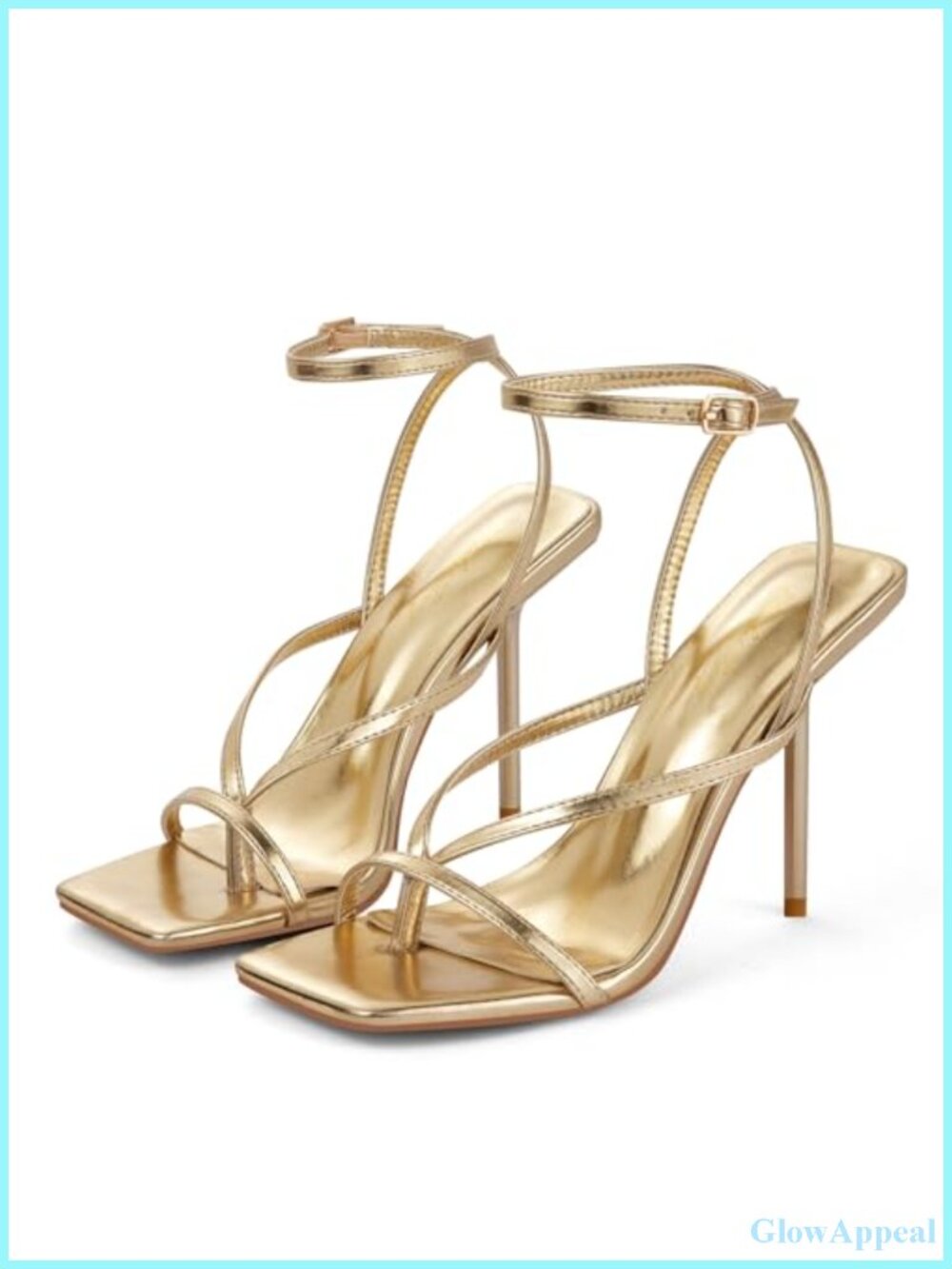 Faux Leather Strappy Thong Stiletto High Heel Square Toe Dress Sandals